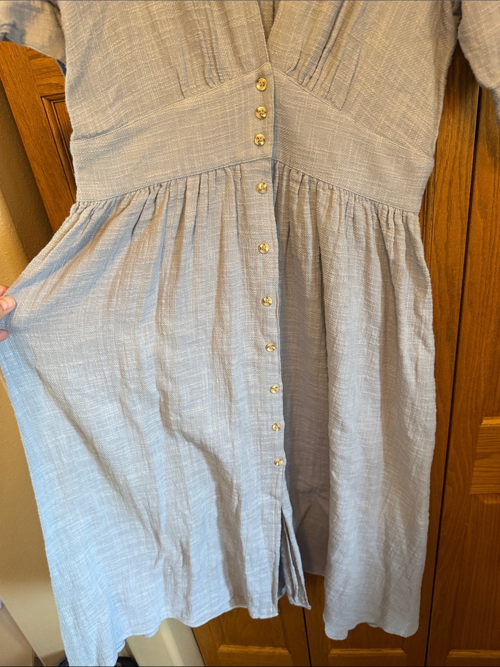 Free People-Light Blue Button-Front Midi Dress- Large - Picture 5 of 10